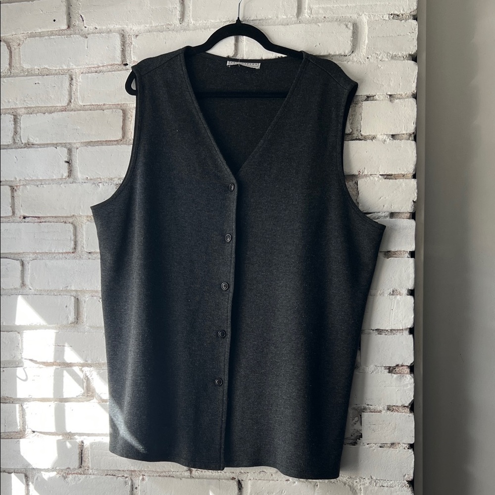 Charcoal Button-Front Sleeveless Vest layering sweater